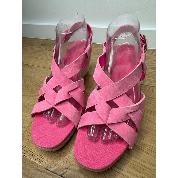 NEW Cole Haan Pink Crystal Wedge Suede Leather Espadrille Strap Sandal, Size 9.5 - Picture 3 of 9